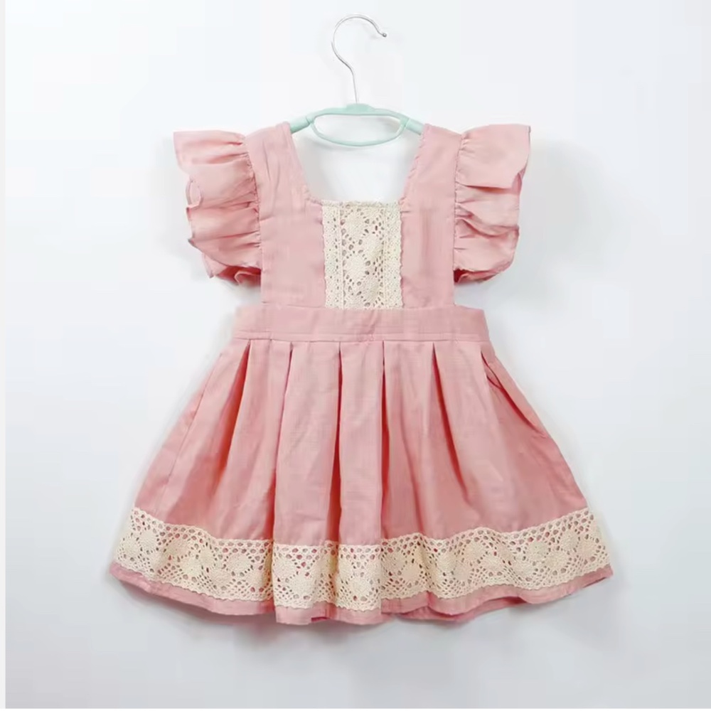 2T Pink soft cotton and crochet classic dress